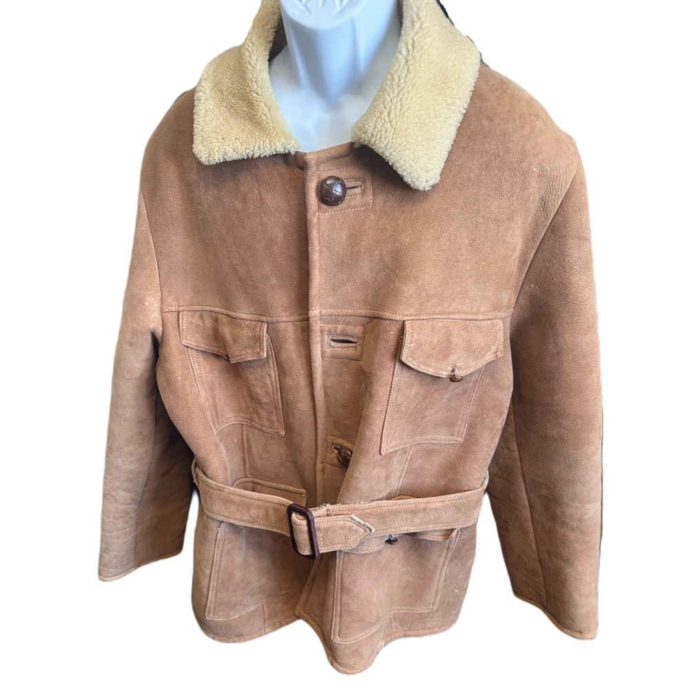 Vintage Mens Woolrich Suede Sherpa Lined Belted Jacket coat sz44
